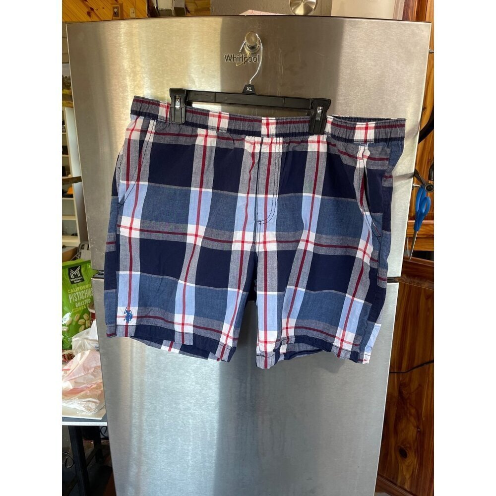 U.S. Polo Assn. Mens 2XL Plaid‎ Cotton Boxer Shorts - Blue Red & White